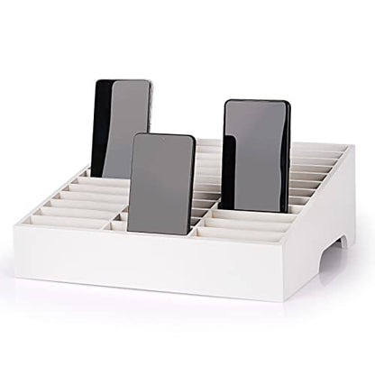 36-Grid Wooden Cell Phone Holder Desktop Organizer Storage Box for Classroom Office (White 36-Grid) - size: White 36-Grid