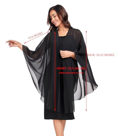 TONGFANTFL Shawls Wraps for Evening Wedding Party Chiffon Scarf Soft Bridal Wraps Wedding Guest Shawl Coverage - color: Black