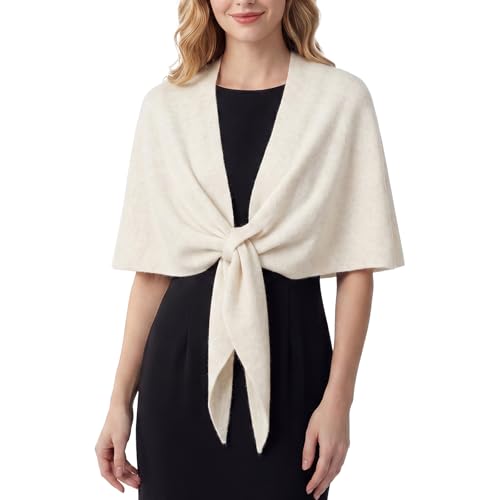RIIQIICHY Shawl Wrap Women Pashmina Triangle Cape Knit Sweater Scarf for Fall Winter Fashion Accessory - color: Beige
