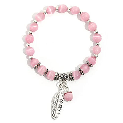 Natural Stretch Gemstone Bracelet Healing Stone Beaded Bracelets for Women Men Gifts (Unisex) - color: 8mm pink