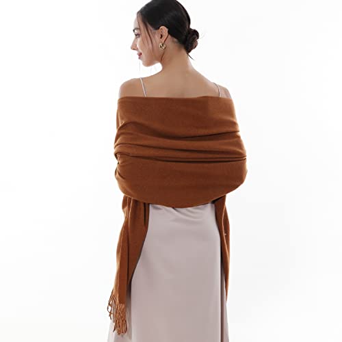 RIIQIICHY Winter Scarfs for Women Pashmina Shawls Wraps for Evening Dresses Large Warm Soft Scarves - color: Caramel