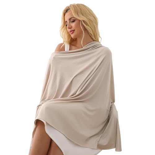 Tencel Shawl Wraps 70 x 35in Travel Essentials Lightweight Pashmina for Travel Blanket Scarf UPF 50+ - color: Beige