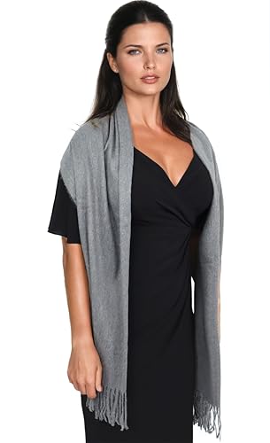 Ocomfly 100% Pashmina Scarf for Women - Premium Womens Scarves - Gift Boxed - Shawls or Wraps - Ultra Soft and Warm - color: Heather Charcoal
