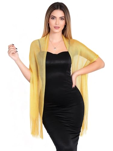 Sumolux Shawls Wraps for Evening Dresses Metallic Glitter Shawls Scarf for Women Sparkling Wedding with Free Buckle - color: Yellow