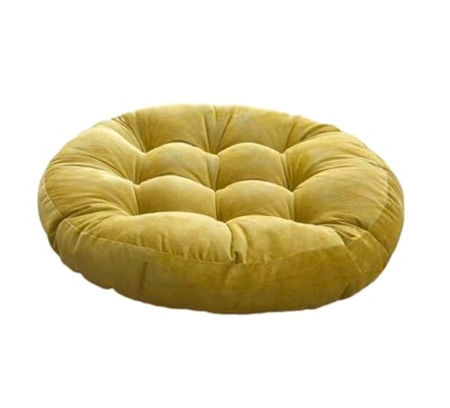 Japanese Large Linen Tatami Floor Pillow,Round Futon,Thicken Tufted Corduroy Seat Cushion,Solid Color Floor Cushion,Yoga Meditation Cushions Balcony Outdoor(Size:1 Piece,Color:Yellow) - color: Yellow, size: 1 piece