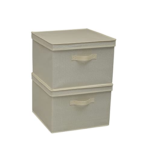 Household Essentials Square KD Storage Box With Lid, Cream Linen - color: Natural