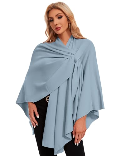 PULI Womens Elegant Cross Front Shawl Wraps Knitted Ponchos Cape Light Weight Poncho Sweater Soft Warm Travel Wraps - color: Blue