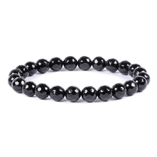 Justinstones Gem Semi Precious Gemstone 8mm Round Beads Stretch Bracelet 7 Inch Unisex - color: Faceted Black Agate