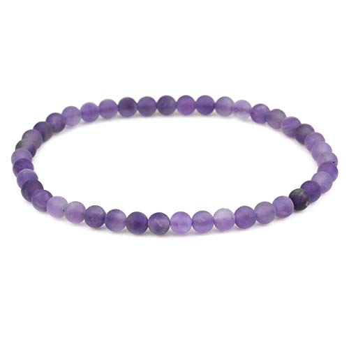 Keleny Gem Semi Precious Gemstones 4mm Round Beads Crystal Stretch Bracelet 7 Inch Unisex - color: A Grade Matt Amethyst