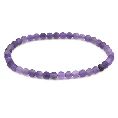 Keleny Gem Semi Precious Gemstones 4mm Round Beads Crystal Stretch Bracelet 7 Inch Unisex - color: A Grade Matt Amethyst