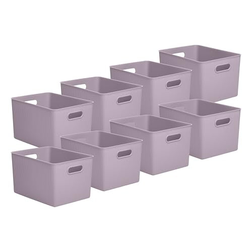 Superio Decorative Plastic Basket Open Home Storage Bins Organizer Baskets, X-Large Lilac (8 Pack) Container Boxes for Organizing Closet Storage Bins for Shelves Drawer Shelf 22 Liter/23 Quart - size: 8 Pack, style: Bin - Extra Large (22 Liter)