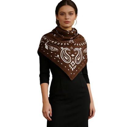 35" Head Scarf Large Square Scarf Like Cotton Hairscarf Fashion Scarves Bandana Night Sleeping Wraps for Women B01 - color: Dark Brown Paisley