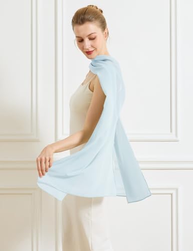 Chiffon Cape Shawl Wrap Scarf 3 Ways to Wear Elegant Sheer Capelet for Evening Dresses Weddings Parties - color: Baby Blue