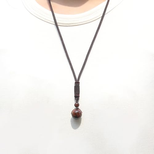 Natural Tiger Eye Stone Bead Pendant Necklace for Healing and Protection Crystal Necklace for Men and Women Adjustable - color: Red Tiger Eye