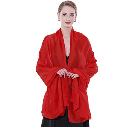 Womens Scarf Pashmina Shawls and Wraps for Evening Dresses Like Chiffon Silk Scarf for Bridal Weddings - color: Red