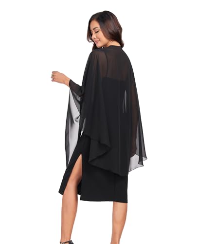 TONGFANTFL Shawls Wraps for Evening Wedding Party Chiffon Scarf Soft Bridal Wraps Wedding Guest Shawl Coverage - color: Black
