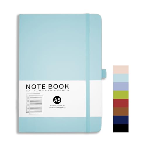 MOAXMOA Lined Journal Notebook, A5 Medium Size Leather Journals for Women Men for Writing Work Note Diary Hardcover Journal Supplies (Light Blue) - color: Light Blue