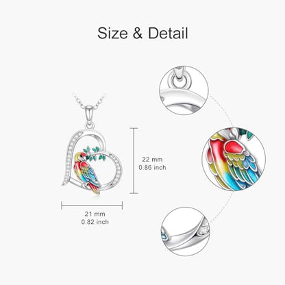 Hummingbird/Phoenix/Owl/Dove/Flamingo/Raven/Blue Jay/Cardinal/Peacock/Eagle/Parrot/Robin Necklace for Women 925 Sterling Silver Bird Pendant Necklace Animal Jewelry Gift for Mother Wife - style: Parrot Necklace