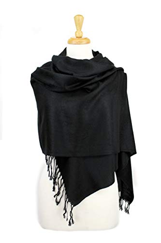 PASKMLNA Paisley Jacquard Pashmina Shawl Wrap Scarf Stole - color: Black