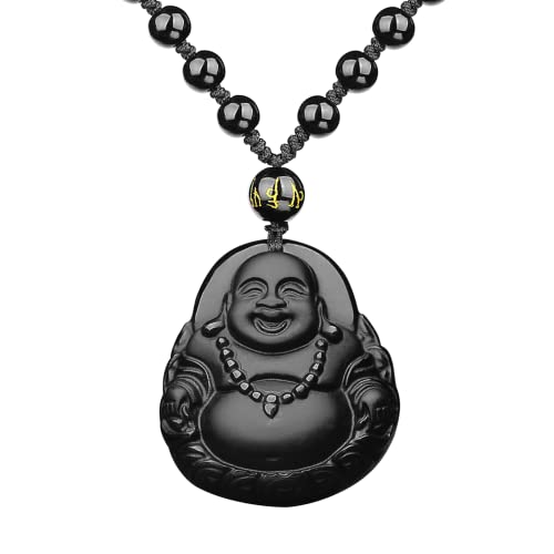 Black Obsidian Necklace Protection Pendant with Extended Bead Chain Healing Crystal Stone Amulet Necklace for Men Women - color: MaitreyaD