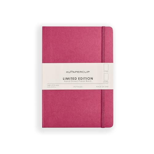 myPAPERCLIP Limited Edition A5 Plain Notebook | 192 Pages, 100 GSM, Soft Cover, A5 (5.83 × 8.27 in) | Flat Lay | Bookmark & Elastic Closure | Ruby
