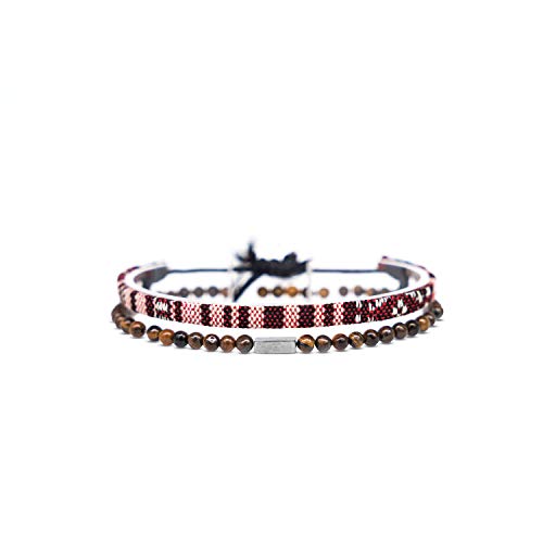 Made by Nami 2 Pcs Boho Surfer Bracelets for Men and Women Waterproof and Adjustable Beach Bracelets for Men and Women Set of 2 Beaded & Braided - color: Tiger-Eye & Ruby Red