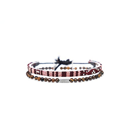 Made by Nami 2 Pcs Boho Surfer Bracelets for Men and Women Waterproof and Adjustable Beach Bracelets for Men and Women Set of 2 Beaded & Braided - color: Tiger-Eye & Ruby Red