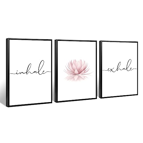 Pennclys Inhale Exhale Wall Art Zen Canvas Decor Yoga Lotus Wall Art Calming Meditation Artwork Pink Yoga Poster Zen Pictures Painting for Living Room Bedroom 16x24 Inch Framed Set of 3 - color: Yoga Wall Art, size: 16x24 Inch Framed, style: Framed