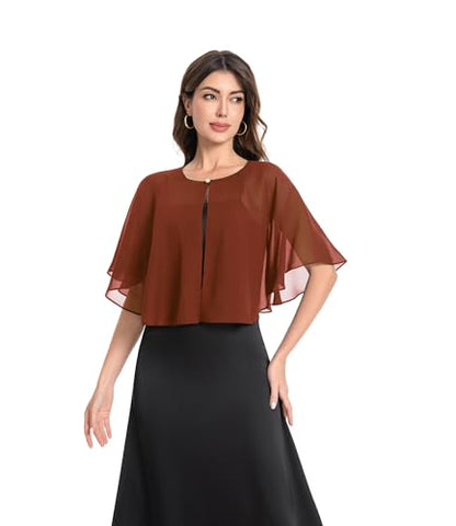 Baoqiya Capelets for women Chiffon Cape Soft Shawls and Wraps Wedding Capes 1920s flapper Cover Up - color: Caramel