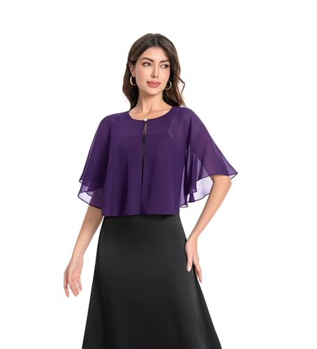 Baoqiya Capelets for women Chiffon Cape Soft Shawls and Wraps Wedding Capes 1920s flapper Cover Up - color: Purple