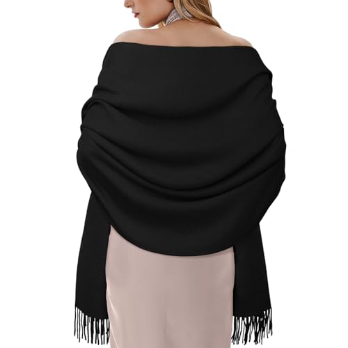 Winter Scarf for Women Pashmina Shawls and Wraps for Evening Dresses Wedding Party Bridesmaid Warm Long Scarves Shawl - color: Black