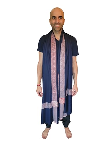 Soft Premium Wool Blend Meditation Shawl - Large Unisex Prayer Wrap, Oversize Scarf & Versatile Blanket - color: Navy
