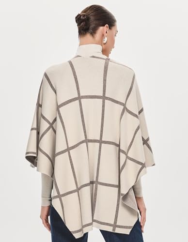 PULI Womens Elegant Cross Front Shawl Wraps Knitted Ponchos Cape Light Weight Poncho Sweater Soft Warm Travel Wraps - color: Classic Check-cream and Oatmeal