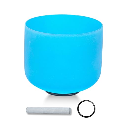 432HZ 8 Inchs Frosted Crystal Singing Bowl Set for Meditation Healing Yoga Chakra Quartz Crystal Sound Bowls with Heavy Duty Carry Case and Rubber Mallet,Suede Striker,O-rings
