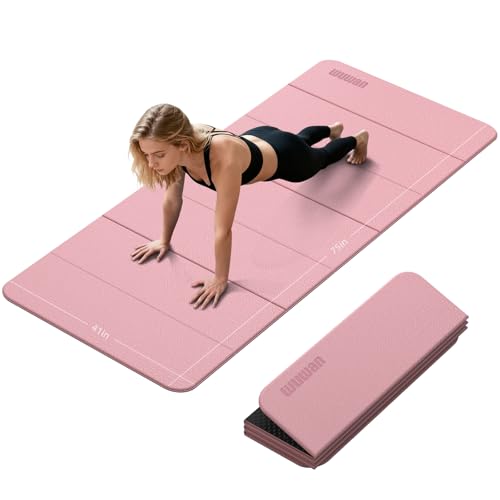 Foldable Yoga Mat Thick 10mm-WUWAN Extra Large Exercise Mat, TPE Material, Non-Slip Fitness Folding Mat Easy to Carry, Suitable for Home Workout Travel Pilates (75" x40",2/5") (Blue) - color: Pink