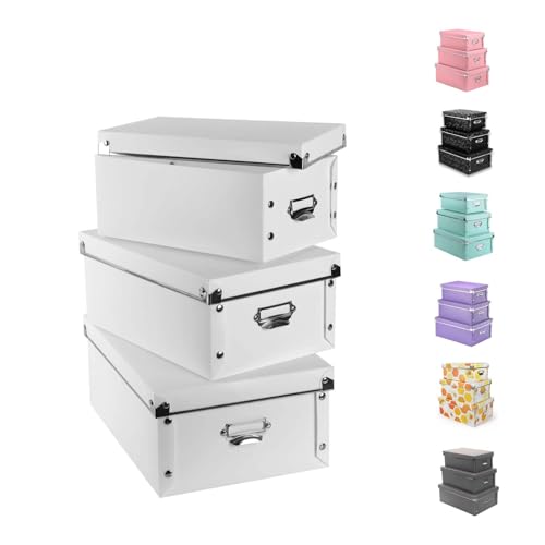 XUCHUN Decorative Storage Box with Lids,Set of 3 Waterproof Foldable Plastic Box Multiple Sizes for Socks/Office（White） - color: white 3 pcs