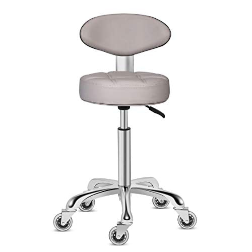 Swivel Stool Chair Adjustable Height,Heavy Duty Hydraulic Rolling Metal Stool for Kitchen,Salon,Bar,Office,Massage (with Back Rest) (Grey)