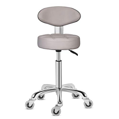 Swivel Stool Chair Adjustable Height,Heavy Duty Hydraulic Rolling Metal Stool for Kitchen,Salon,Bar,Office,Massage (with Back Rest) (Grey)