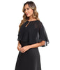 TONGFANTFL Women's Soft Chiffon Capelets Shawls and Wraps for Evening Wedding Cape Bole Cover Up - color: Black