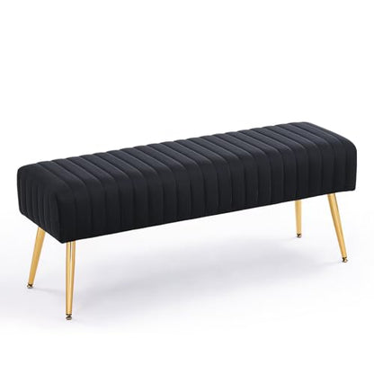 Furnimart 44 Inch Bedroom Ottoman Bench, Black Upholstered End of Bed Bench with Gold Legs for Living Room Bedroom Dinning Room Entryway, Black - color: Black