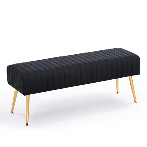 Furnimart 44 Inch Bedroom Ottoman Bench, Black Upholstered End of Bed Bench with Gold Legs for Living Room Bedroom Dinning Room Entryway, Black - color: Black