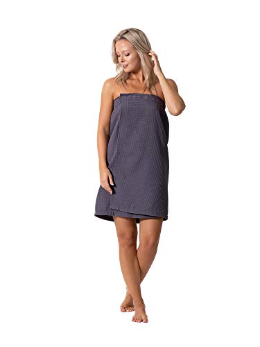 Turkish Linen Women’s Waffle Spa Body Wrap with Adjustable Closure - color: Gray, size: XX-Large