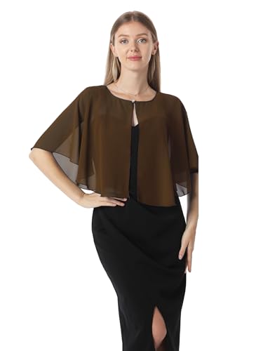 Chiffon Capelet Soft capes Shawls and Wraps for Evening Dress Wedding Cape 1920s shawl accessories for women - color: Brown