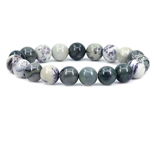 Keleny Fashion Crystal Man Women Stretch Bracelet 10mm Round Beads Rock Jasper 7 Inch Unisex - color: Green China Pine Turquoise Jsaper