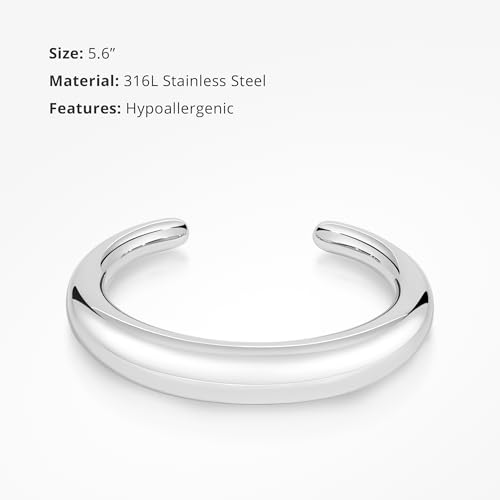 COBI Minimalist Stainless Steel Bracelet, Polished Chunky Open Bangle,Twisted Rope Cuff Bracelet, Durable Hypoallergenic Stackable Jewelry 5.6/5.7/5.9 Inch - style: Thick Bangle - Silver