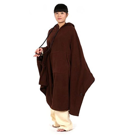 Meditation Buddhist Hooded Cloak Coat Women Men Outfit Oversize Coat - color: Brown, size: Large