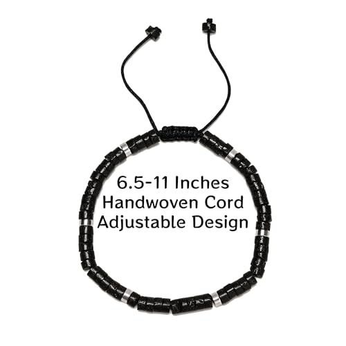 Mixed Gemstone Adjustable Braided Beaded Bracelet for Women, 2x4mm Heishi Disc Natural Healing Stone Summer Beach Jewelry, Yoga Gift for Her - color: Black Lava Rock Stone
