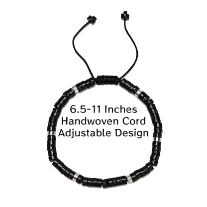 Mixed Gemstone Adjustable Braided Beaded Bracelet for Women, 2x4mm Heishi Disc Natural Healing Stone Summer Beach Jewelry, Yoga Gift for Her - color: Black Lava Rock Stone