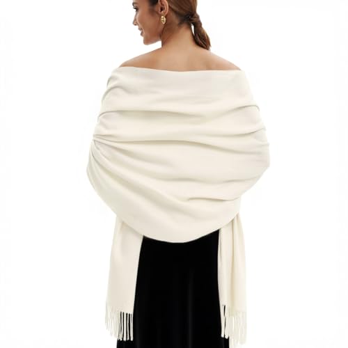 Pashmina Scarf and Shawl - Soft Women Pashminas Wrap for Wedding Evening Party dresses - color: Cream