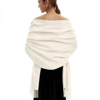 Pashmina Scarf and Shawl - Soft Women Pashminas Wrap for Wedding Evening Party dresses - color: Cream